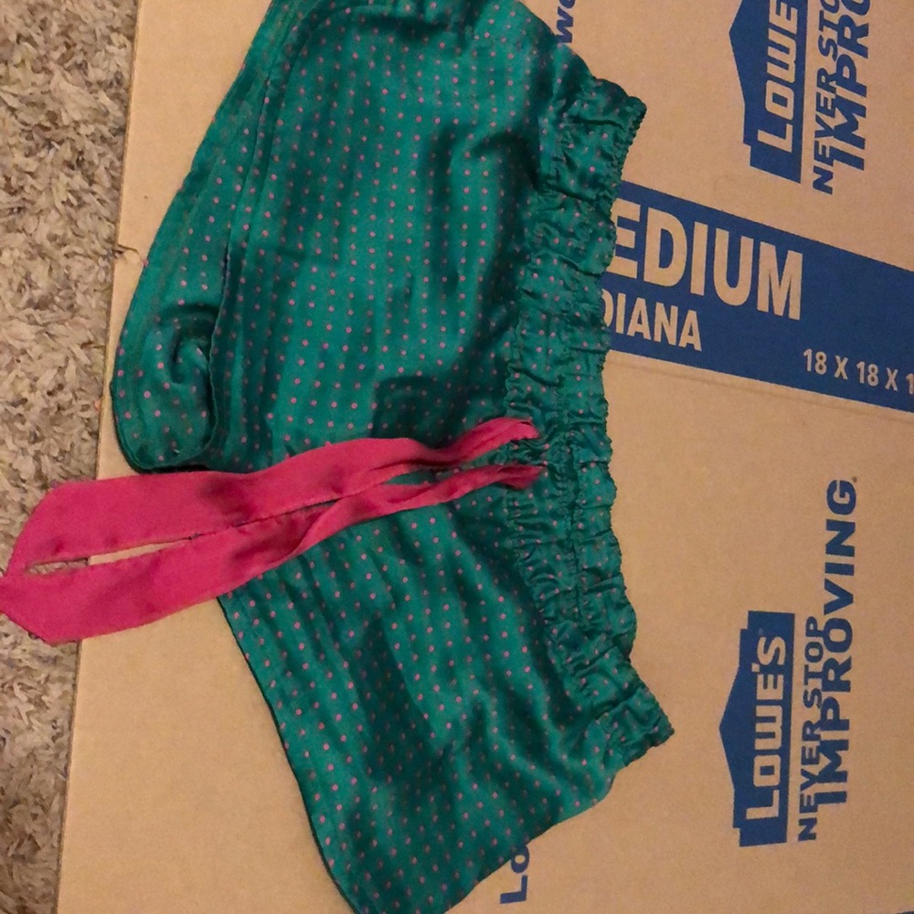 Vintage aerie sleep shorts green with pink polka dots size medium w pink tie